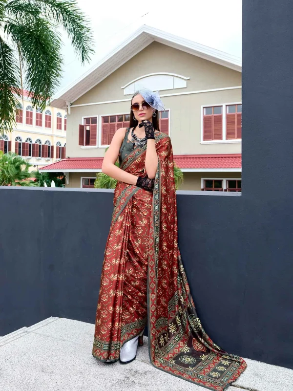 Maroon color printed saree