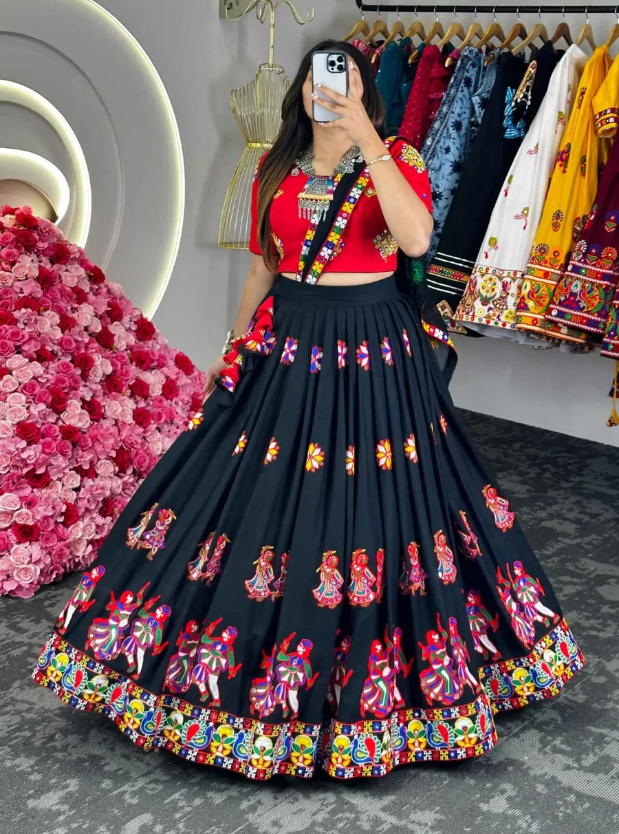 Feel the Love Russian Black With Embroidery work & Mirror Work Navratri Lehenga Choli