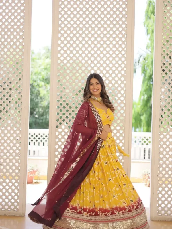 Yellow heavy embroidered lehenga choli