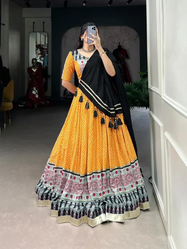 Yellow color printed lehenga choli for navratri