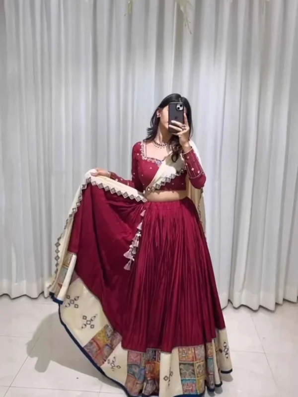 Maroon color plain & printed lehenga choli