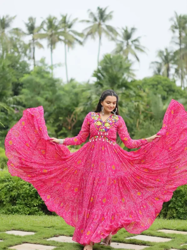 Pink color Printed gown for Navratri