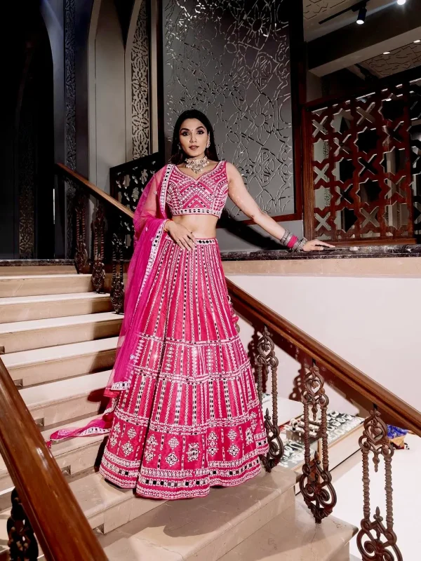 Pink color Thread sequence engagement wear lehenga choli