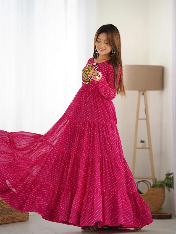 Sweet pink festive Gown with gamthi work patch