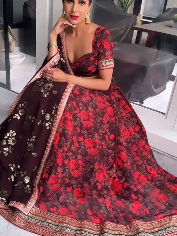 Maroon color Digital printed lehenga choli