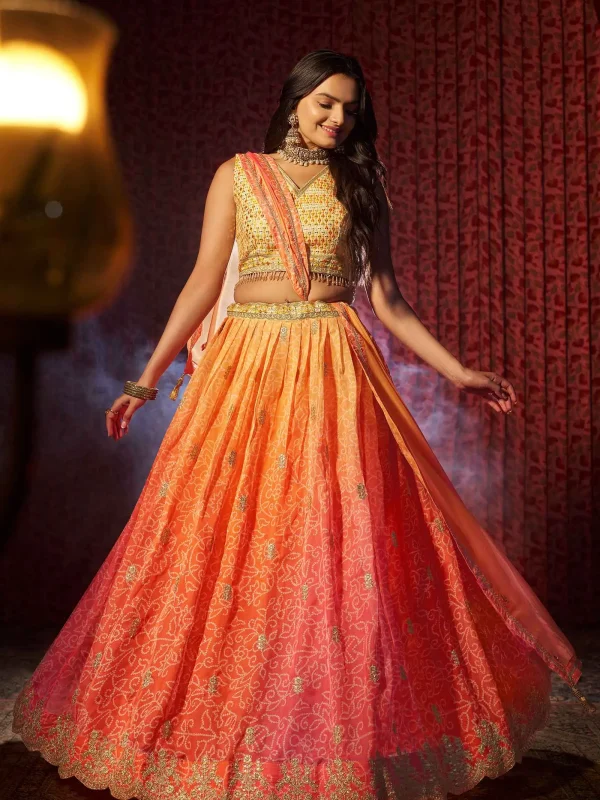 orange color weddinf wear lehenga choli