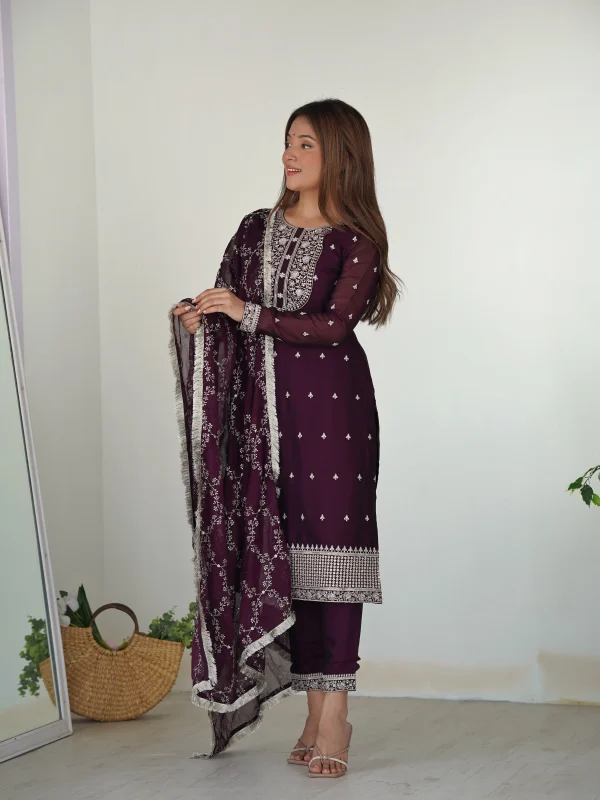 wine color kurti set with dupatta party and festive wear