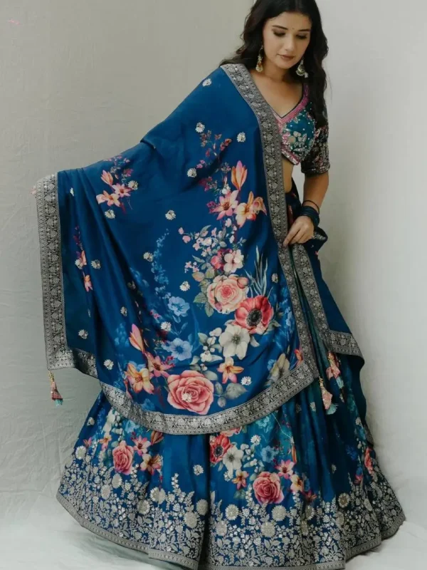 Blue color Floral Printed Lehenga choli