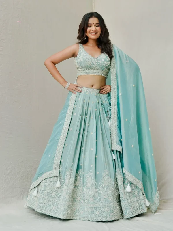 Blue color party wear lehenga choli with embroidered