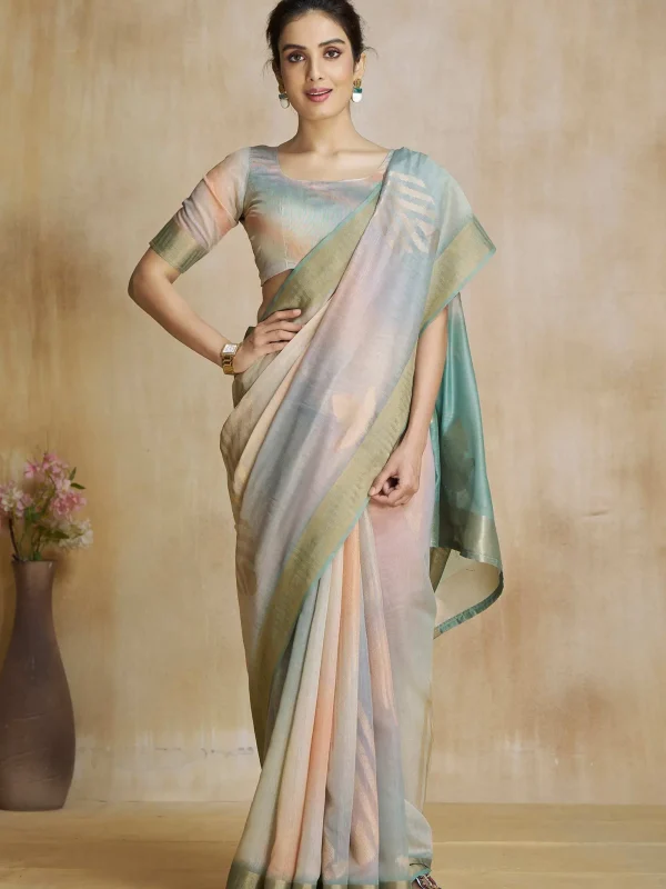 Grey color multitone designer printed saree