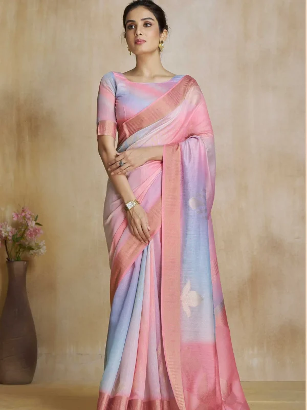 Dark pink multitone color Art silk saree