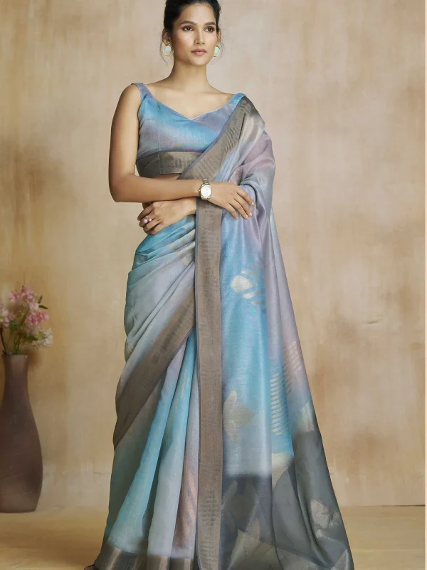 Grey color multitone color Silk digital printed Saree