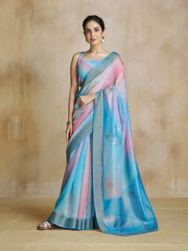 Sky Blue color Silk designer party wear saree