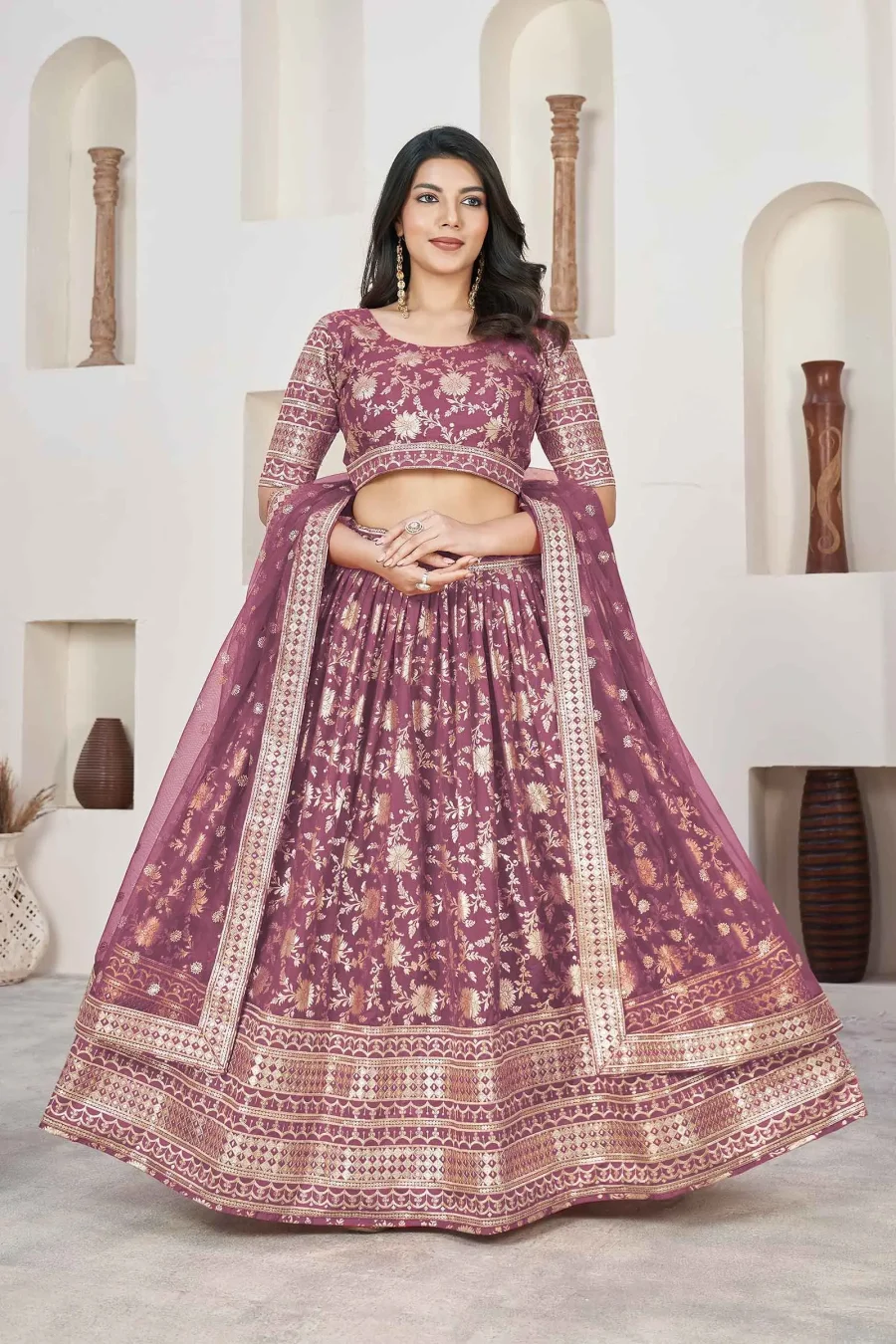 Rozy Brown Modern jacquard sequence lehenga choli