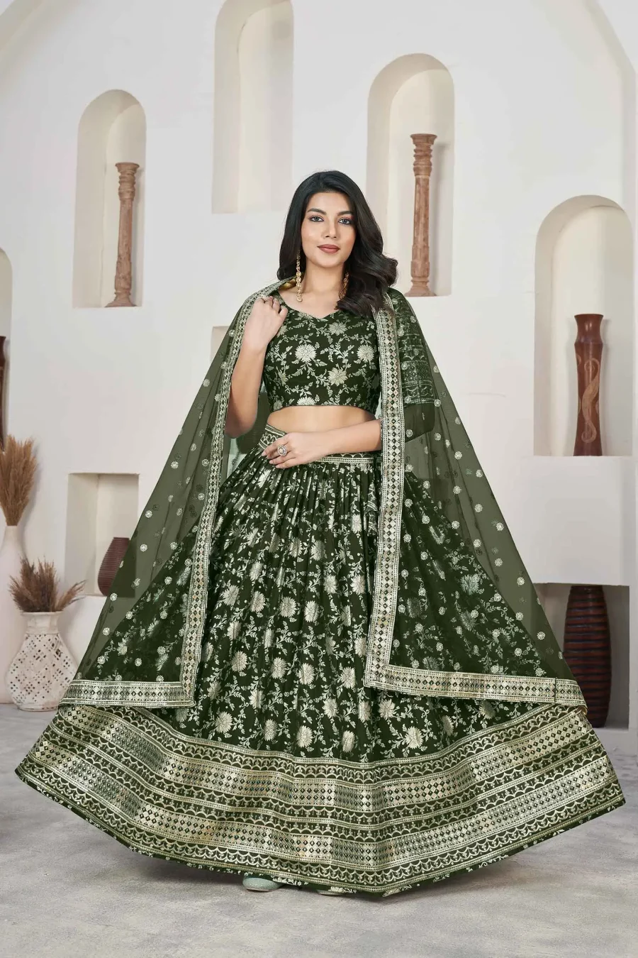 Lunar Green Sequence embroidered Modern lehenga choli