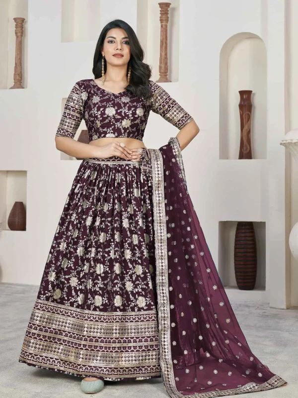 wine color lehenga choli