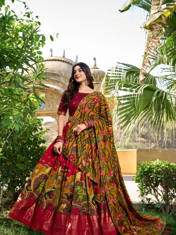 red silk lehenga choli