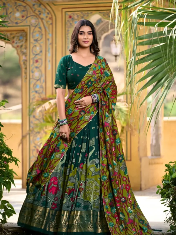 Green color Printed Lehenga choli