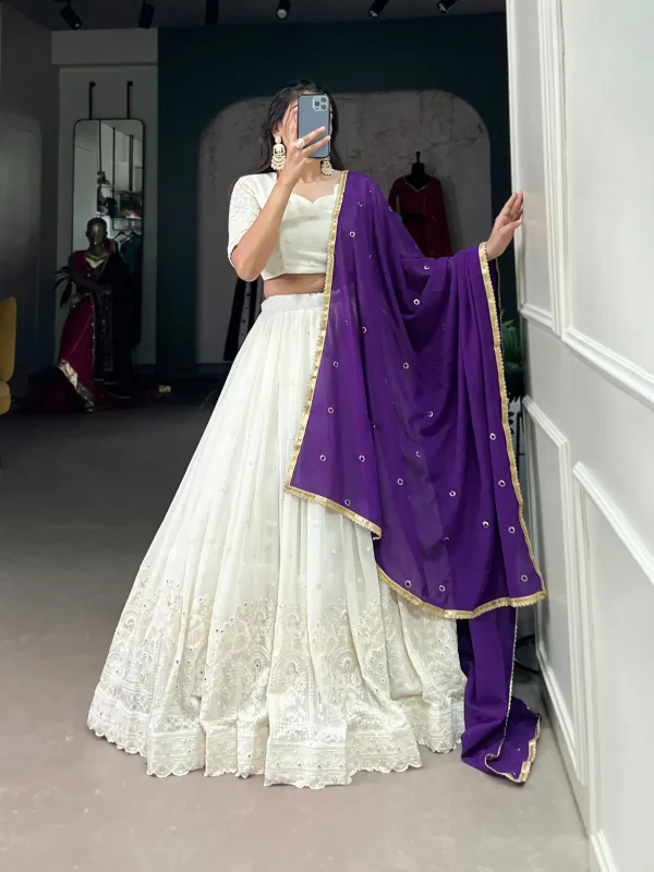 Purple and white lehenaga choli