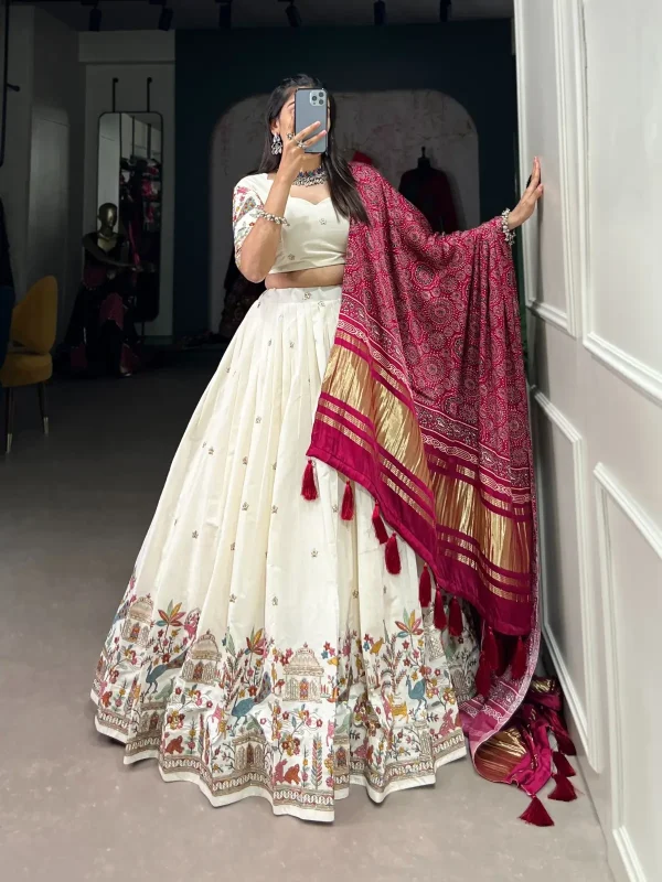 Maroon and white lehenga choli