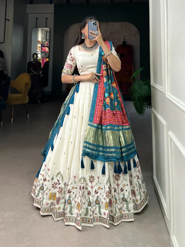 White and green lehenga choli