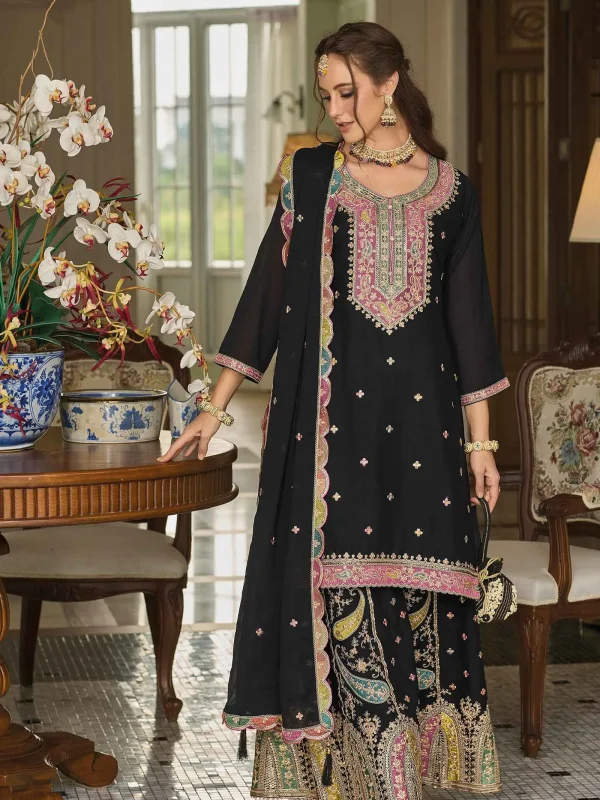 Black chinon embroidery worked salwar suit