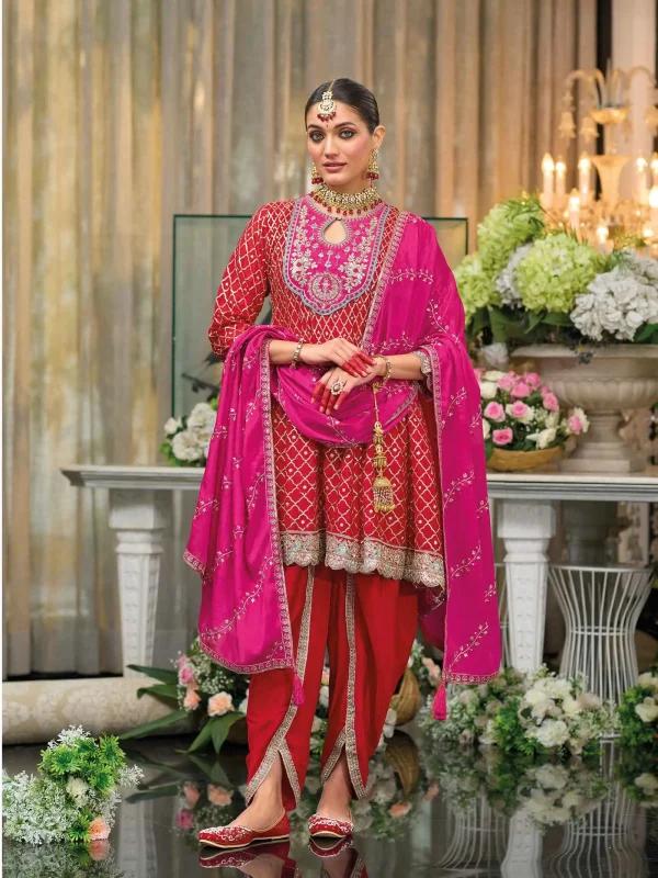 Pink kurti with dhoti dupatta