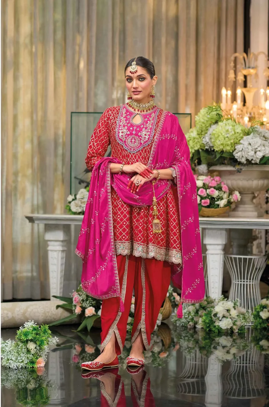 Pretty Pink Chinon with Embroidery Dhoti Suit with Dupatta