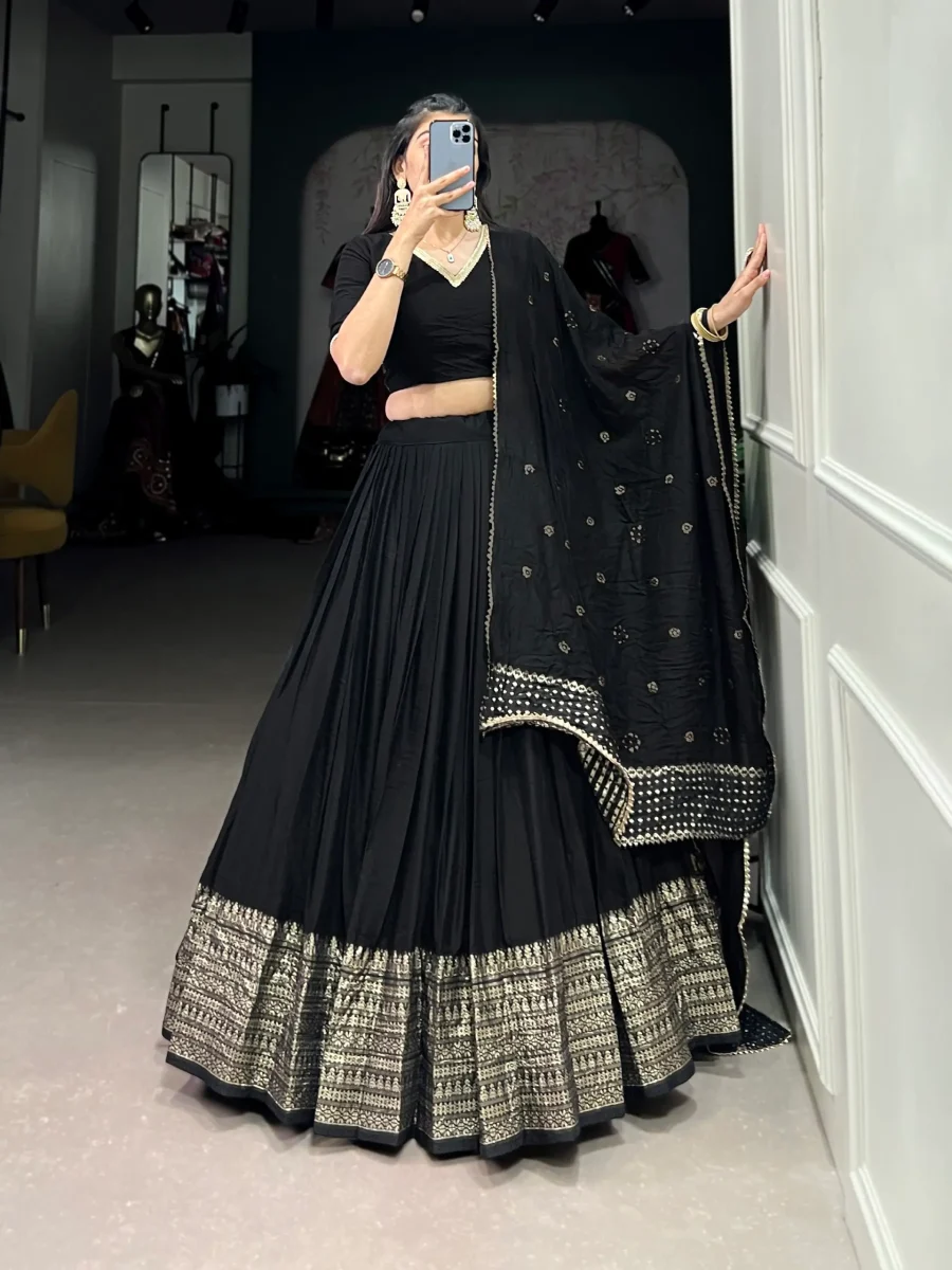 Beauty In Black Chanderi Zari weaving Designer Lehenga Choli