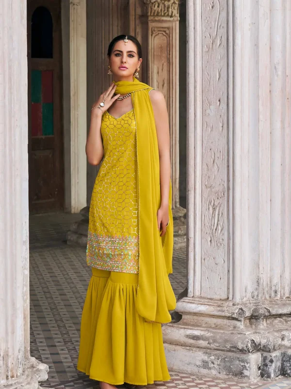 yellow sarara suit with dupatta