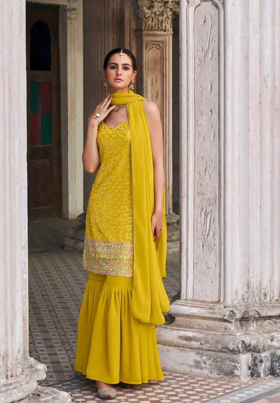 Haldi Celebrate with Yellow Georgette Sequence Embroidered Sarara Suit