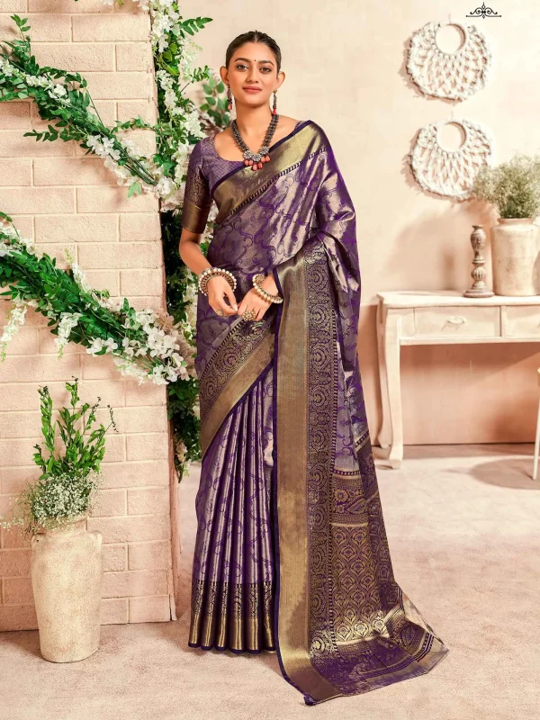 Purple silk zari weaving saree