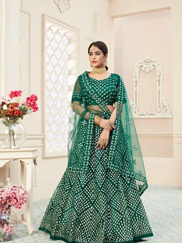 Green net lehenga choli