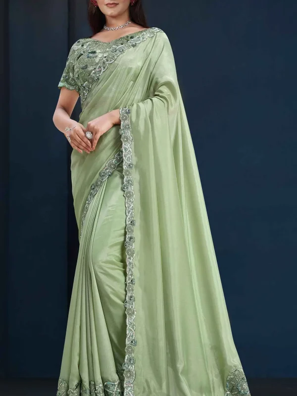 Pista green color saree