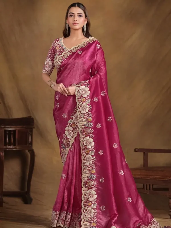 Dark Pink embroidered saree