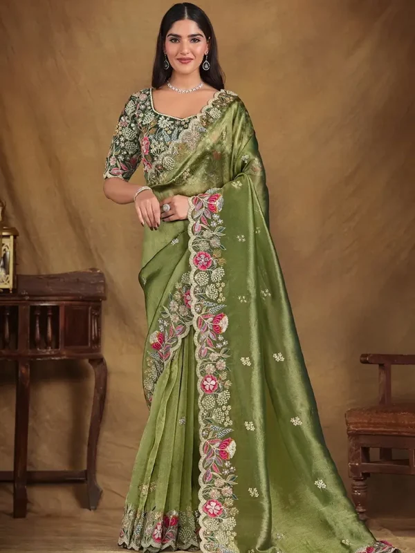 Pista Green embroidered saree