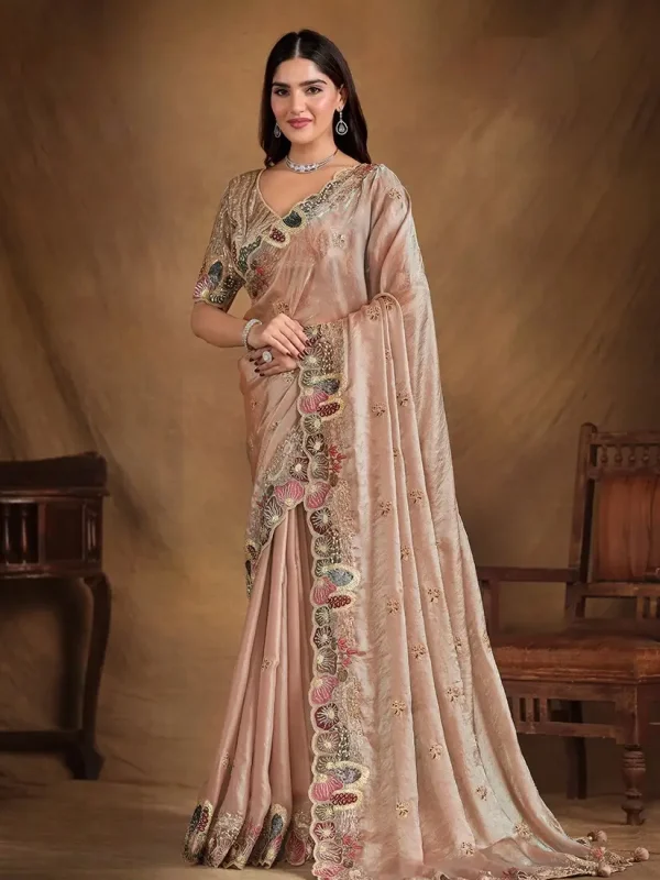 peach designer saree