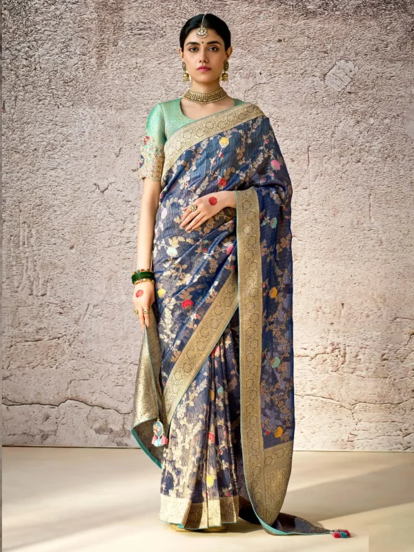 Blue color printed saree