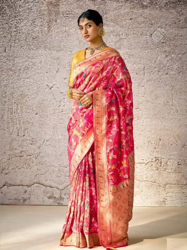 pink color printed saree