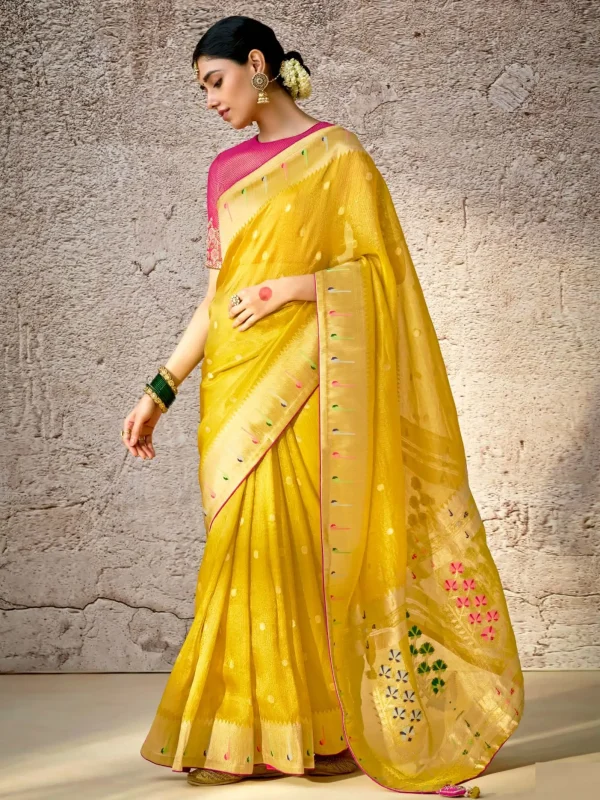 yellow color designer Fancy wedding wear saree