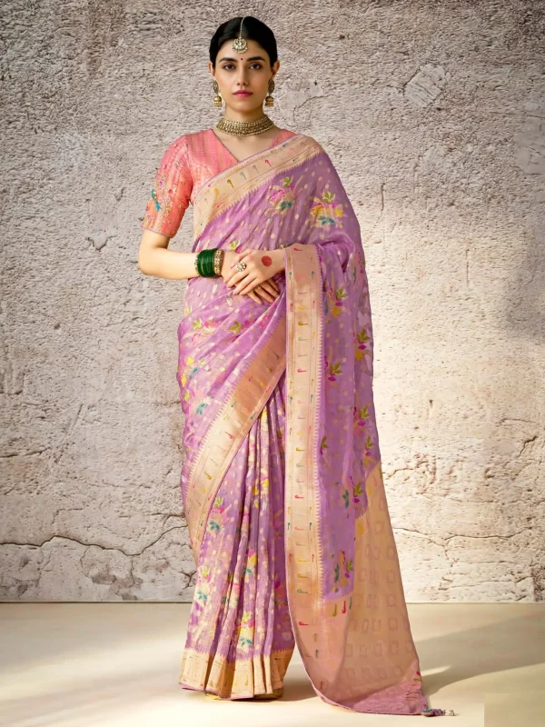 Dusty pink color printed saree