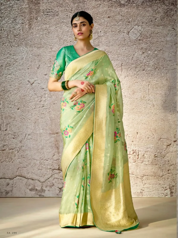 Green color banarasi silk saree