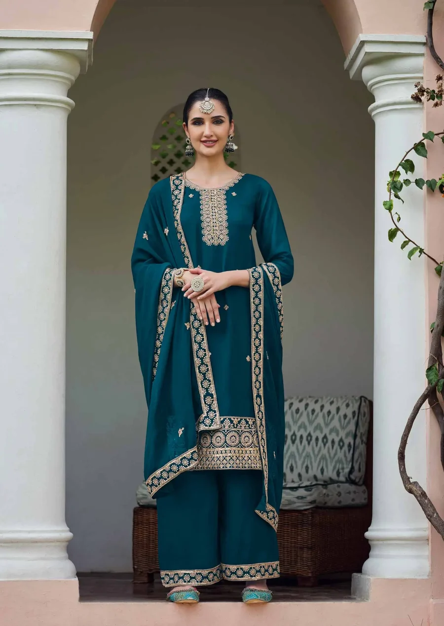 Designer Nile Blue georgette Plaza Suit with dupatta