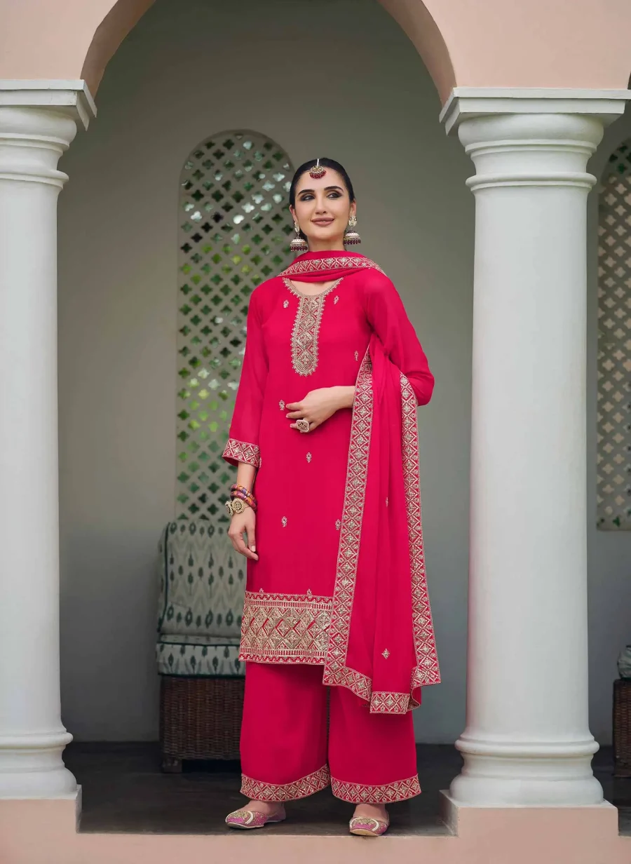 Elegant Pink wedding wear Plaza Suit with Georgette Dupatta