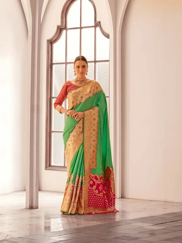 Green pink silk saree