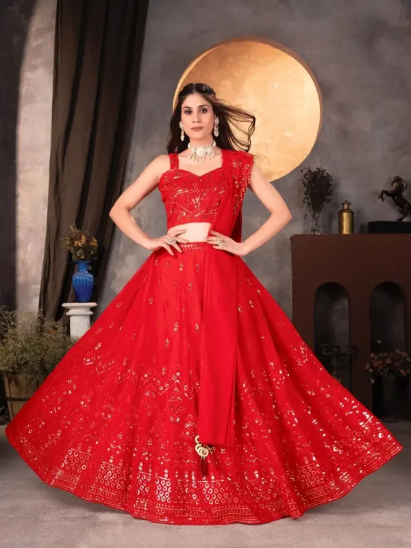 Red Color sequence lehenga choli