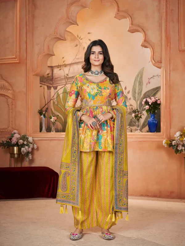 Yellow designer printed salwar suit