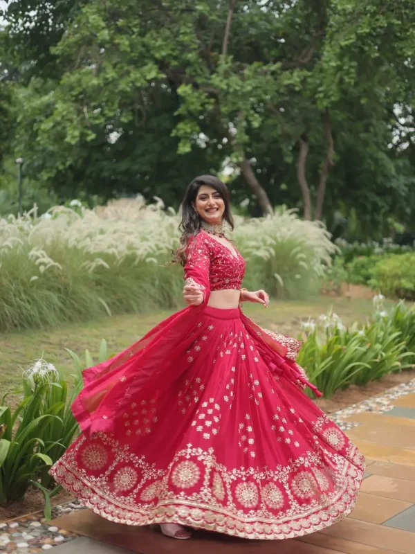 red embroidered lehenga choli