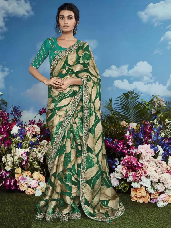 Green printed saree