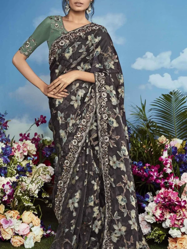 Black color embroidery saree